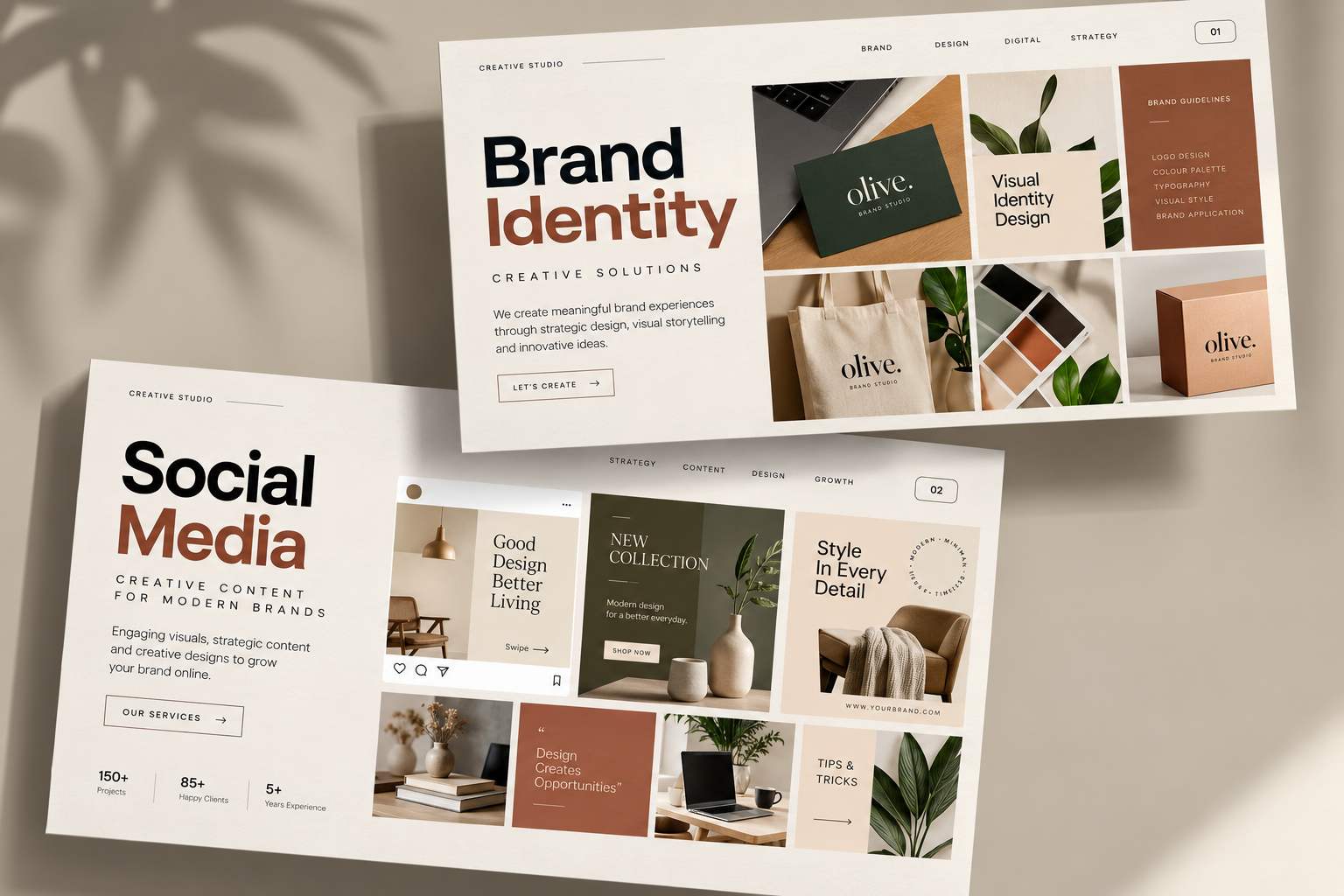 Creative studio branding and social media campaign layouts